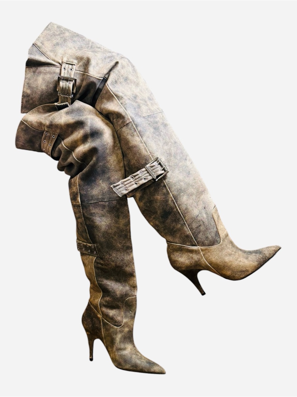 NWT Steve Madden Distressed Buckle Thigh High Over the Knee Boots Brown Size 6.5
